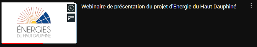 Webinaire de présentation du projet d'Energies du Haut Dauphiné